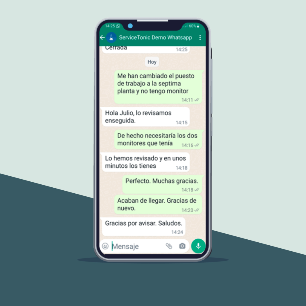Integración con Whatsapp en el chat se observa la interacción